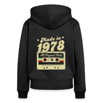 Made in 1978 - Frauen Premium Bio Zip Hoodie - Schwarz - Hinten - Julia (174cm)