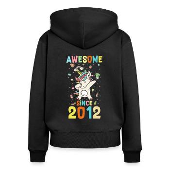 Awesome Since 2012 - Frauen Premium Bio Zip Hoodie - Schwarz - Hinten - Julia (174cm)