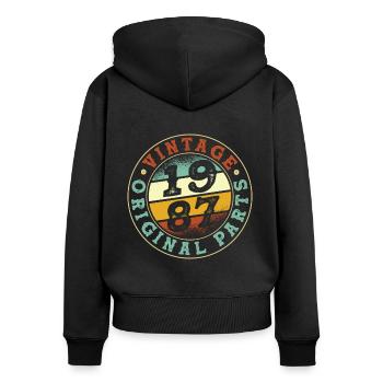 Vintage 1987 Parts - Frauen Premium Bio Zip Hoodie - Schwarz - Hinten - Julia (174cm)