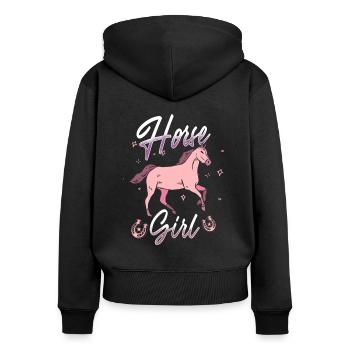 Fille cheval - Sweat à capuche zippé Premium bio Femme - noir - Dos - Julia (174cm)