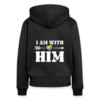 Gay With Him - Frauen Premium Bio Zip Hoodie - Schwarz - Hinten - Julia (174cm)