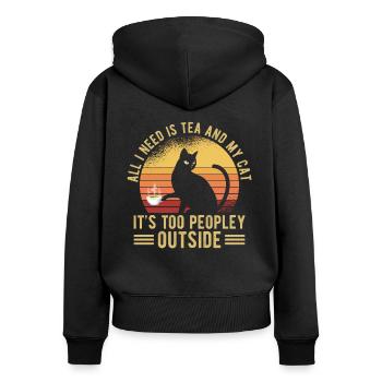Chat de thé trop people à l'extérieur - Sweat à capuche zippé Premium bio Femme - noir - Dos - Julia (174cm)