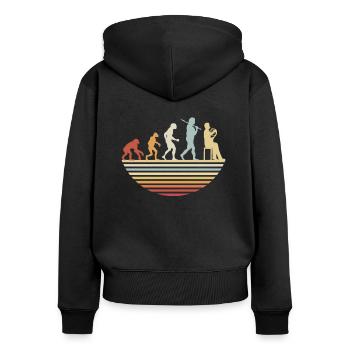 French Horn Evolution - Frauen Premium Bio Zip Hoodie - Schwarz - Hinten - Julia (174cm)