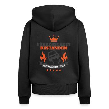 Auto Fahranfänger Geschenk Führerschein Bestanden - Frauen Premium Bio Zip Hoodie - Schwarz - Hinten - Julia (174cm)