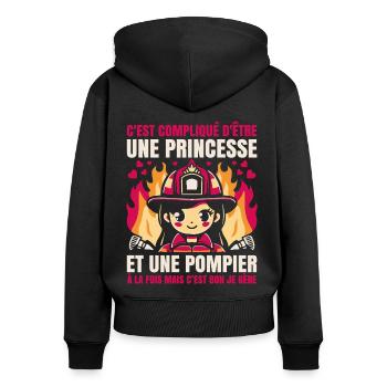 Princesse et Pompier À la Fois Femme Pompier Drôle - Sweat à capuche zippé Premium bio Femme - noir - Dos - Julia (174cm)
