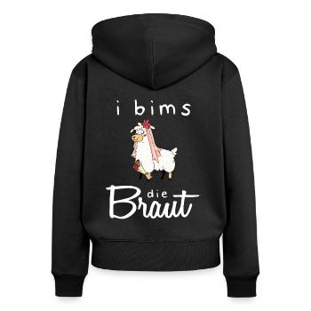 I Bims Die Braut Lama Hochzeit Junggesellin JGA - Frauen Premium Bio Zip Hoodie - Schwarz - Hinten - Julia (174cm)