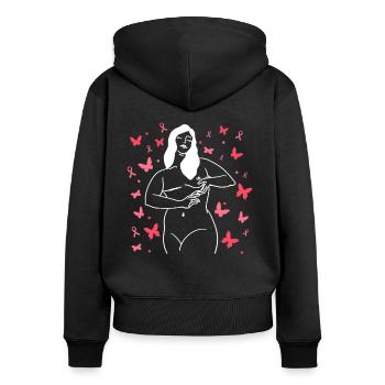 Le cancer du sein Le cancer du sein en rose - Sweat à capuche zippé Premium bio Femme - noir - Dos - Julia (174cm)