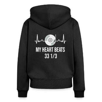 Plattensammer 33 RPM Vinyl Schallplatte Herzschlag - Frauen Premium Bio Zip Hoodie - Schwarz - Hinten - Julia (174cm)