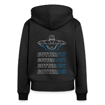 Schmetterling Schwimmer Schwimmen Sport - Frauen Premium Bio Zip Hoodie - Schwarz - Hinten - Julia (174cm)