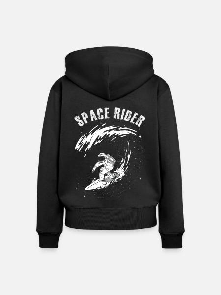 Surfender Astronaut Space Rider - Frauen Premium Bio Zip Hoodie - Schwarz