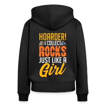 Felsenjagd Mineral - Frauen Premium Bio Zip Hoodie - Schwarz - Hinten - Julia (174cm)