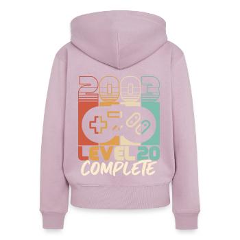 20 Geburtstag Jahrgang 2003 Level 20 Complete - Frauen Premium Bio Zip Hoodie - Altrosa - Hinten - Julia (174cm)