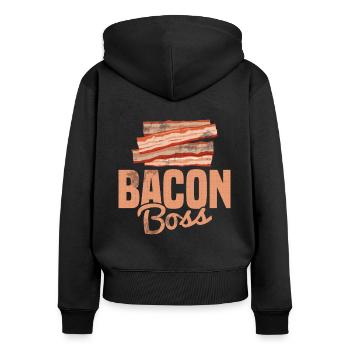 Bacon Speck Frühstück - Frauen Premium Bio Zip Hoodie - Schwarz - Hinten - Julia (174cm)