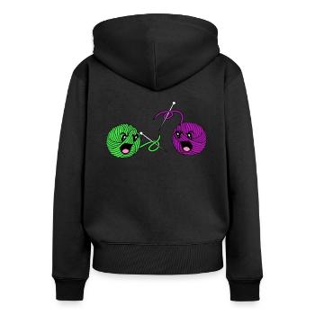 Stricken - Frauen Premium Bio Zip Hoodie - Schwarz - Hinten - Julia (174cm)