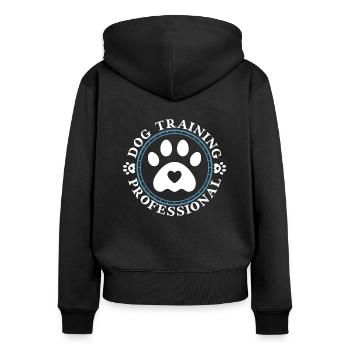 Hundetrainer Hundetrainer - Frauen Premium Bio Zip Hoodie - Schwarz - Hinten - Julia (174cm)