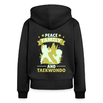 Taekwondo Mère Taekwondo Mama - Sweat à capuche zippé Premium bio Femme - noir - Dos - Julia (174cm)