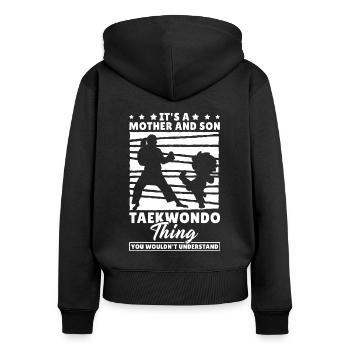 Taekwondo Son Taekwondo Mama - Sweat à capuche zippé Premium bio Femme - noir - Dos - Julia (174cm)