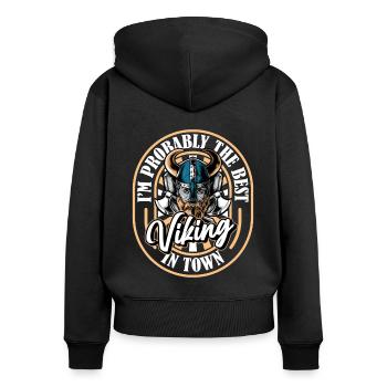 Hache viking - Sweat à capuche zippé Premium bio Femme - noir - Dos - Julia (174cm)