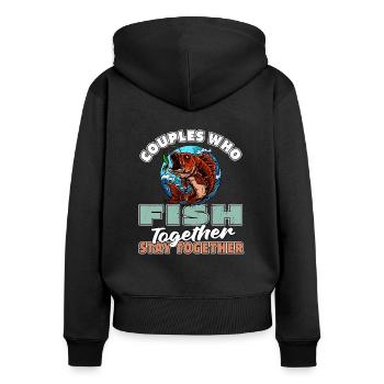 Angler Angeln Paar - Frauen Premium Bio Zip Hoodie - Schwarz - Hinten - Julia (174cm)
