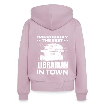 Librarian Lustig - Women's Premium Organic Zip Hoodie - dusky pink - Back - Julia (174cm)