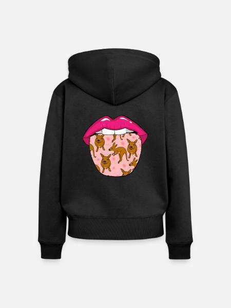 Känguru Zunge - Frauen Premium Bio Zip Hoodie - Schwarz