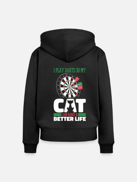 Dart Dartspieler Katze - Frauen Premium Bio Zip Hoodie - Schwarz