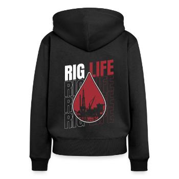 Ölfeld Bohrinsel Anlage Rig Life - Frauen Premium Bio Zip Hoodie - Schwarz - Hinten - Julia (174cm)