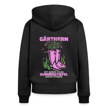 Hobbygärtner Garten Yoga - Frauen Premium Bio Zip Hoodie - Schwarz - Hinten - Julia (174cm)