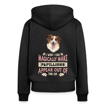 Papillon Witzig - Frauen Premium Bio Zip Hoodie - Schwarz - Hinten - Julia (174cm)