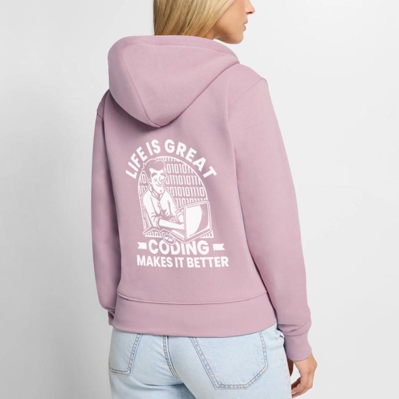 Développeur Coder Programmeur Humour Sweat à capuche zippé Premium bio Femme