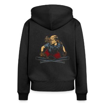 Softball - Frauen Premium Bio Zip Hoodie - Schwarz - Hinten - Julia (174cm)