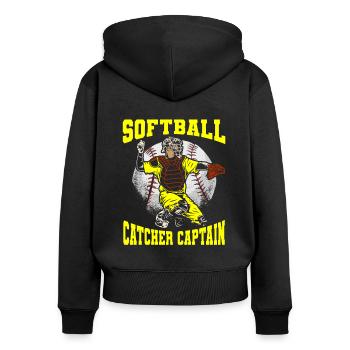 Softball - Frauen Premium Bio Zip Hoodie - Schwarz - Hinten - Julia (174cm)