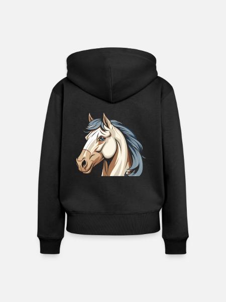 Pferd Reitsport Kopf - Frauen Premium Bio Zip Hoodie - Schwarz