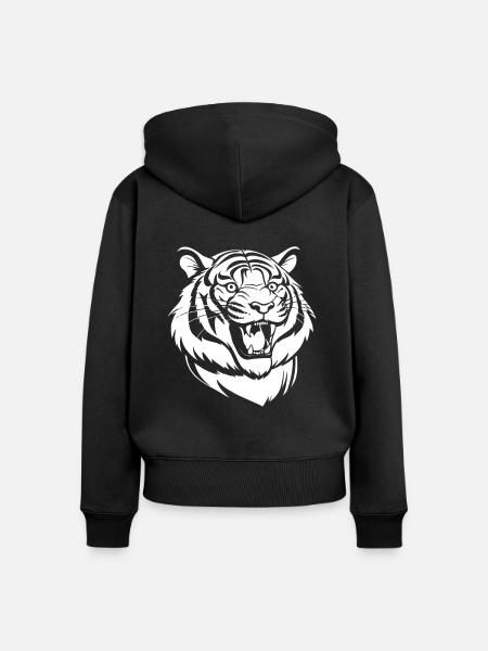 Tiger Lächelnd - Frauen Premium Bio Zip Hoodie - Schwarz