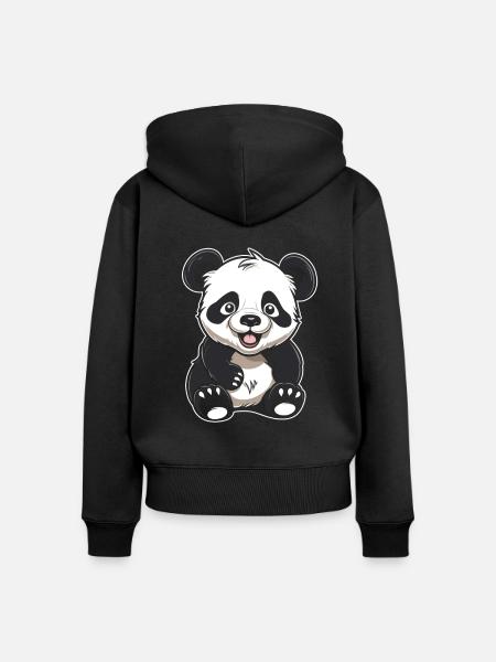 Großer Panda Pandabär Lächelnd - Frauen Premium Bio Zip Hoodie - Schwarz