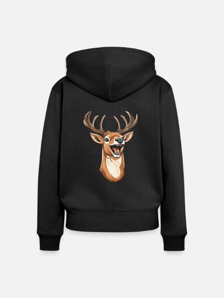 Hirsch Lächelnd - Frauen Premium Bio Zip Hoodie - Schwarz