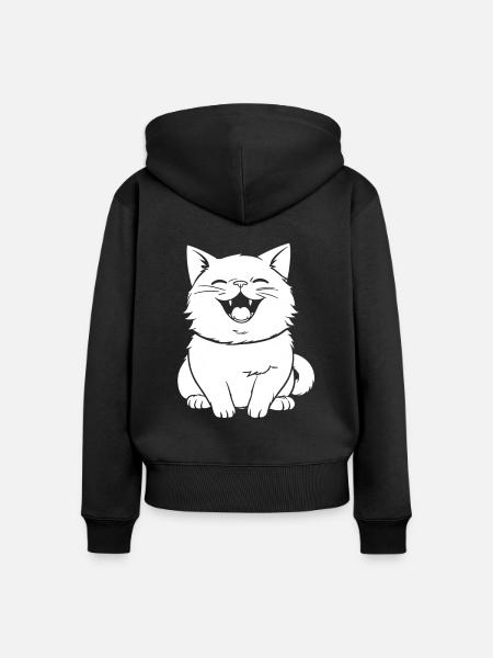 Katze Lächelnd - Frauen Premium Bio Zip Hoodie - Schwarz