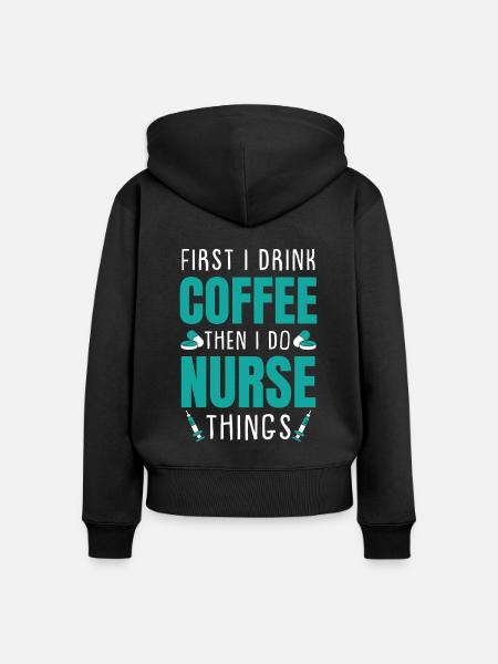 Krankenschwester Koffein - Frauen Premium Bio Zip Hoodie - Schwarz