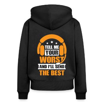 Notruf Leitstelle Einsatzzentrale - Frauen Premium Bio Zip Hoodie - Schwarz - Hinten - Julia (174cm)