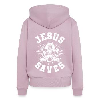 Eishockey Torwart Jesus Saves Hockey - Frauen Premium Bio Zip Hoodie - Altrosa - Hinten - Julia (174cm)
