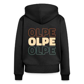 Deutsche Stadt Olpe Nordrheinwestfalen - Frauen Premium Bio Zip Hoodie - Schwarz - Hinten - Julia (174cm)