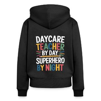 Institutrice de maternelle, assistante maternelle, assistante maternelle - Sweat à capuche zippé Premium bio Femme - noir - Dos - Julia (174cm)