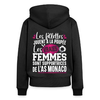 Monaco Supportrice Football Cadeau Femme Girly - Sweat à capuche zippé Premium bio Femme - noir - Dos - Julia (174cm)