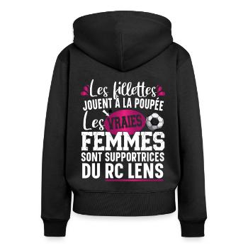 Lens Lensois Supportrice Football Cadeau Femme - Sweat à capuche zippé Premium bio Femme - noir - Dos - Julia (174cm)