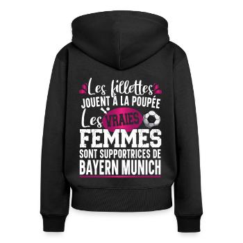Bayern Munich Supportrice Football Cadeau Femme - Sweat à capuche zippé Premium bio Femme - noir - Dos - Julia (174cm)