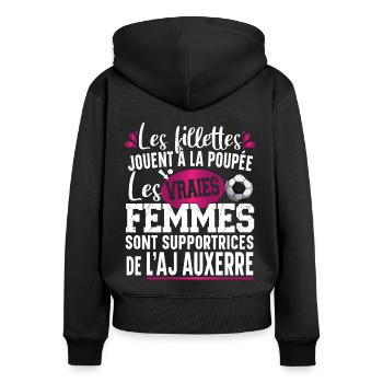 Aj Auxerre Supportrice Football Cadeau Femme Girly - Sweat à capuche zippé Premium bio Femme - noir - Dos - Julia (174cm)
