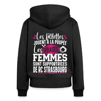 RC Strasbourg Supportrice Football Cadeau Femme - Sweat à capuche zippé Premium bio Femme - noir - Dos - Julia (174cm)