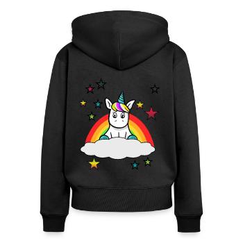 cute unicorn on a cloud with rainbow - Women's Premium Organic Zip Hoodie - black - Back - Julia (174cm)