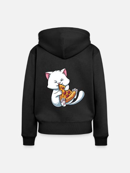 Kätzchen Katze isst Pizza - Frauen Premium Bio Zip Hoodie - Schwarz
