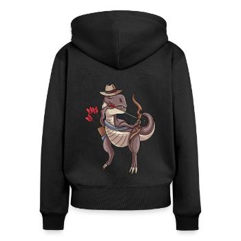 Bogenschießen Dinosaurier - Frauen Premium Bio Zip Hoodie - Schwarz - Hinten - Julia (174cm)